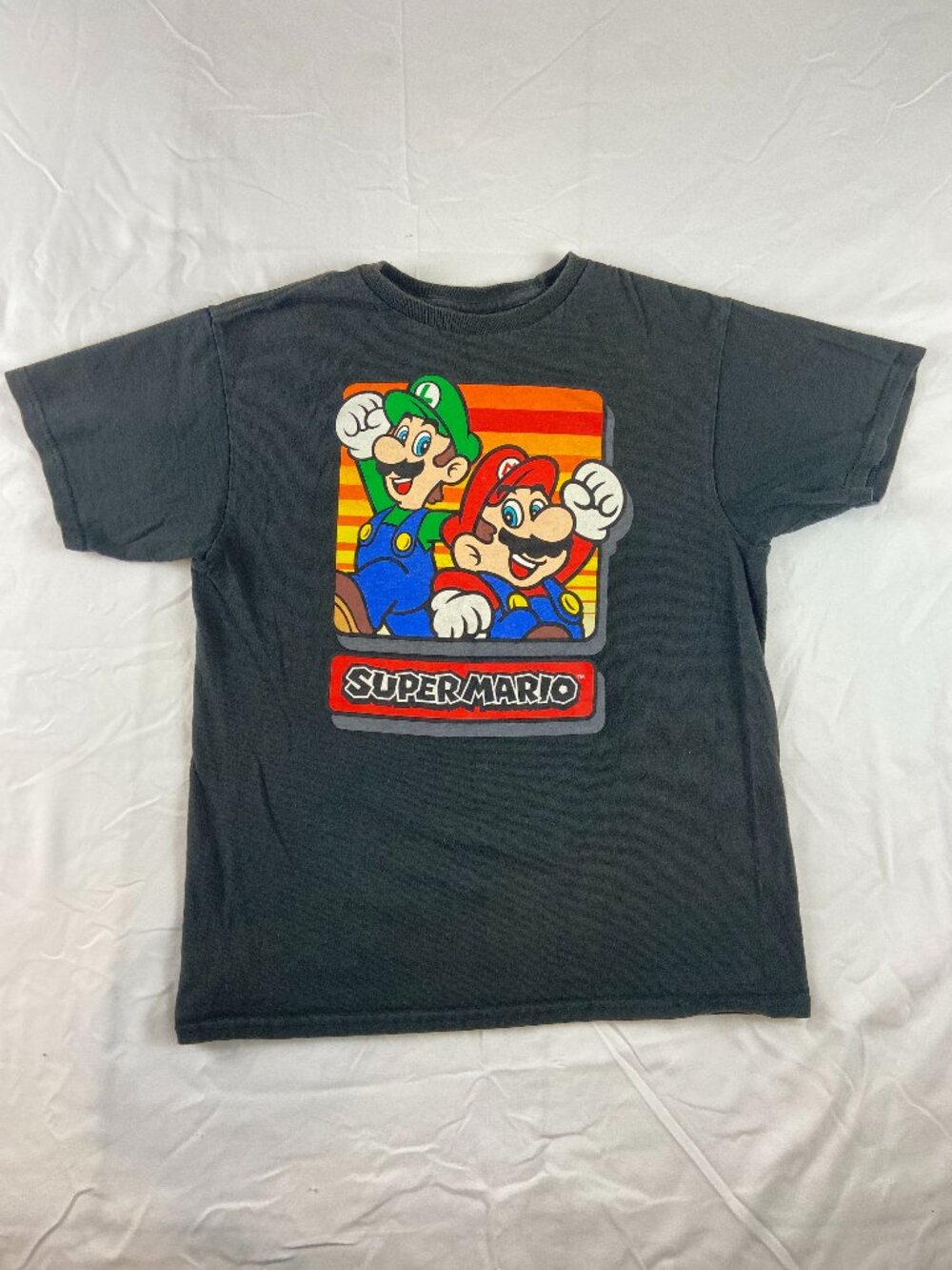 Super Mario Nintendo Graphic Tee Size Medium Vintage Washed Black Mario & Luigi